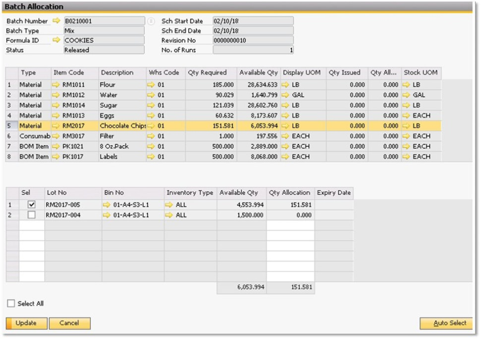 screenshot of BatchMaster ERP